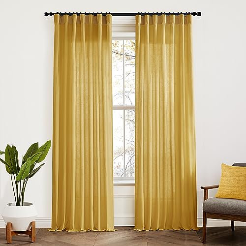 XTMYI Gelbe Vorhänge, 244 cm lang, für Wohnzimmer, buntes helles Senf, moderne Dekoration, Leinen, durchscheinend, böhmische MCM-Vorhänge für Schlafzimmer, 2-teiliges Set, dunkles Ocker