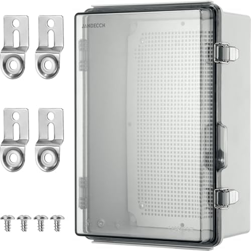 JANDECCN Waterproof Electrical Junction Box, Hinged Cover, IP66 Weatherproof ABS Plastic Enclosure with Mounting Plate, Wall Brackets (11*7.6*5.1, Clear Cover), JN-EB-281913T