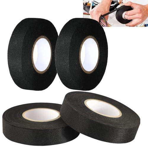 gvivej Cinta adhesiva de tela, 4 rollos franela para coche, 15 mm x 15 m cinta aislante, cinta aislante resistente al calor, cinta adhesiva suave resistente al calor, para mazos de cables
