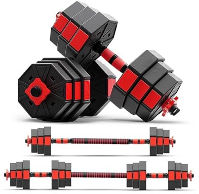 Alivio 20kg Adjustable Dumbbell Set, Unisex Dumbbells & Barbell Set Comfortable Grip for Training, Exercise, Home & Gym (Black & Red)