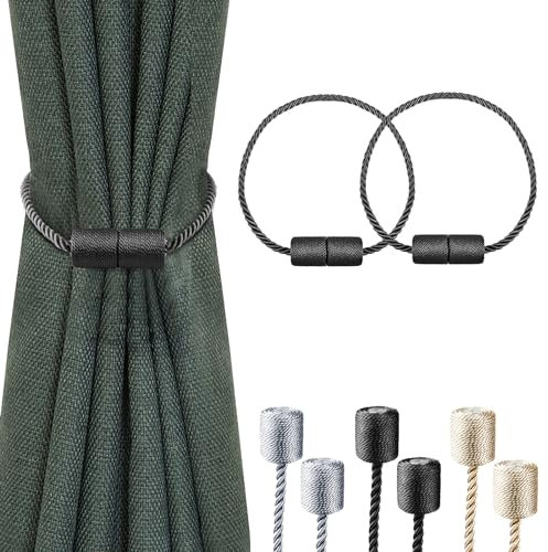 Milaloko 2 Pack Sangles Magnétiques Puissantes pour Rideaux avec Cordon Torsadé Plus épais Sangles Décoratives pour Rideaux, Noir