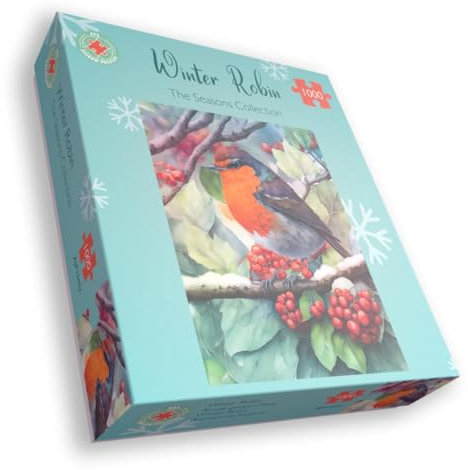 Bob the Robin Winter Jigsaw Puzzle – Charming 1000-Piece Seasonal Puzzle Featuring a British Songbird with Vibrant Red Berries for Nature Lovers and Puzzle Enthusiasts Size 66 x 50 cm