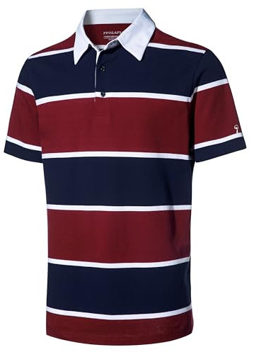 Men's Polo Shirts Long Sleeve Striped Dry Fit Casual Collared Pique Golf Polo Shirts for Mens, Navy Burgundy-short, XXL