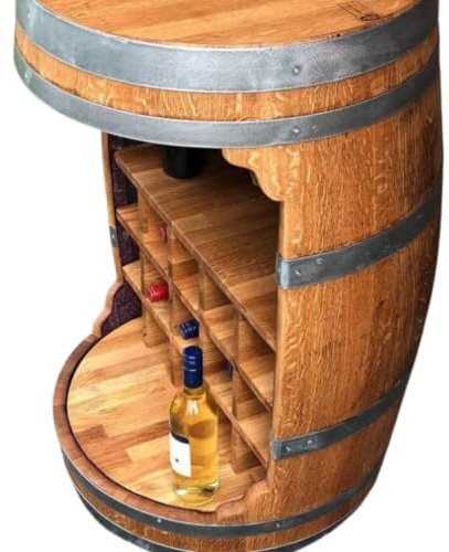 Fass-Schmiede Weinfass Bar mit Flaschenhalter und Einlegeboden Bartisch (Geölt)
