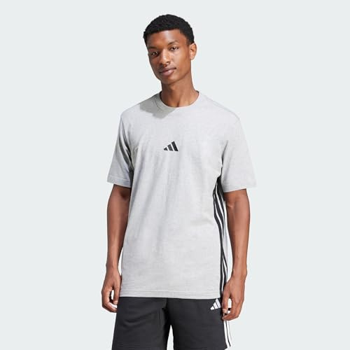 adidas Homme Essential Three Stripes Single Jersey Shirt, Medium Grey Heather/Black, L