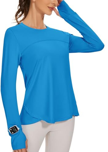 IECCP Damen Sport Blusen UPF 50+ Sonnenschutz Shirt Langarm Sportshirt UV Shirt Rashguard Bademode Laufen Schwimmen Wandern Angeln Tops Leichtgewicht