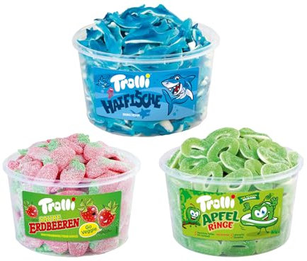 Trolli Dosen Diverse Sets 1er 2er 3er 4er Set Büro Party Mischpaket Grosspackung 1xErdb.1xHaifische1xApfelRinge & 1xHLKauf-Block