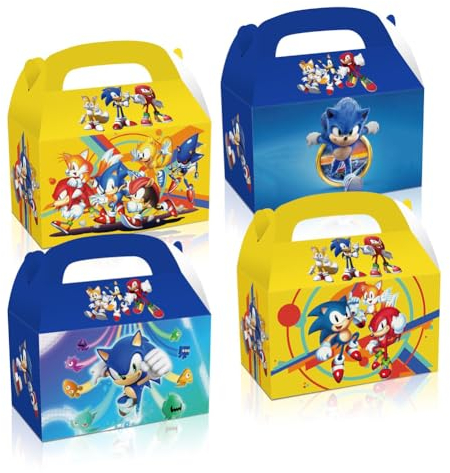 Xingbiyou Scatole da Festa per Bambini, 24 Pezzi Sonic Scatole Regalo, Carta Festa Scatole, Scatole Regalo Tema per Feste, Riutilizzabile Scatole Biscotti Ideali per Natale, Feste di Compleanno
