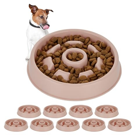 Gamelle Anti-glouton, Lot de 10, Repas pour Chiens, 550 ML, Digestion Lente, Compatible avec Lave-Vaisselle, Rose