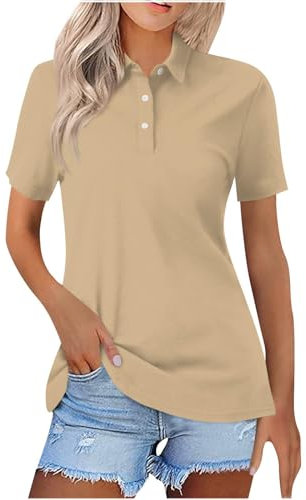2024 Polo da Donna Tinta Unita Classica Semplice Casual Versatile Con Maniche Corte Henry Neck Bluse Donna Manica Corta Lavoro Traspirante da Tennis, Golf Maglie Polo per Estate Leggera Traspirante