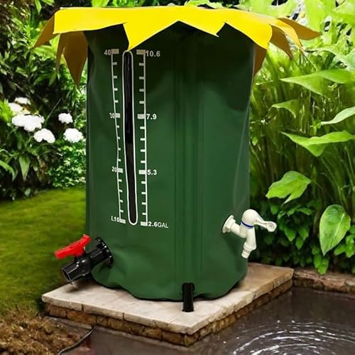 TINMAGI erbatoio per acqua piovana, Serbatoio dell'acqua piovana pieghevole da 1000L,pieghevole, in PVC, con coperchio e rubinetto