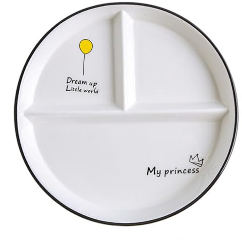 OnePine Assiettes en Porcelaine Assiettes Divisées en Céramique, Orbiculaire 8 inch Assiette Compartiment Adulte Diet Assiettes Plates de Table Assiettes à Salade