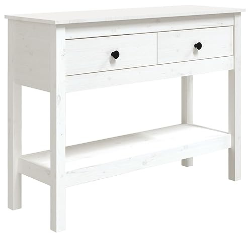 Makastle Table Console Blanc 100x35x75 cm Bois Massif de pin
