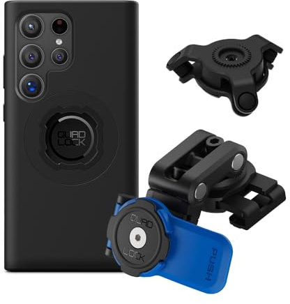 Quad Lock Motorcycle Brake Reservoir Phone Mount Kit with Vibration Dampener and Galaxy S24 Ultra MAG Case