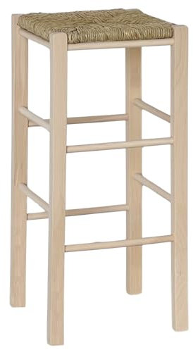 OKAFFAREFATTO MADDALONI Tabouret de bar H 70 cm en bois à peindre avec siège carré en paille
