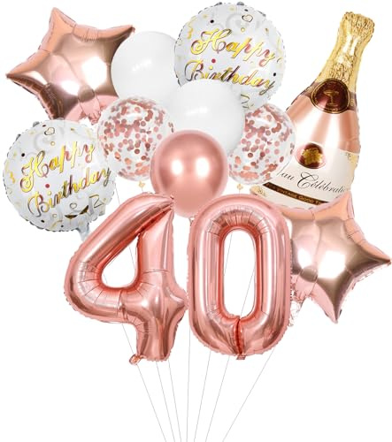 Anlgdi Folienballon Champagne Rosegold, Luftballon 40. Geburtstag Deko Frau, Geburtstagsdeko 40 Jahre Frauen, Helium Ballon Champagner Flasche Bier Happy Birthday Deko für 40. Geburtstag Party Deko