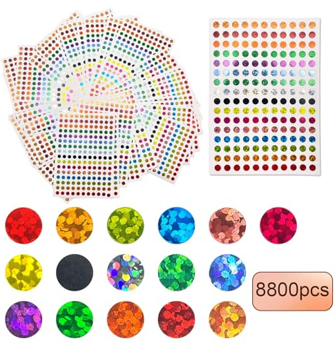 UILYNIU 50 Blatt glänzende Kreis-Punkte-Aufkleber – 8800 Stück glitzernde Farbkodierungsetiketten in 16 Farben – kleine runde Punktaufkleber (50 Blatt)