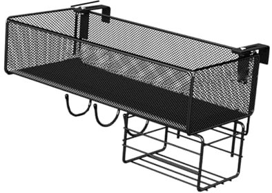 Sharplace Drahtkorb zum Aufhängen am Bett, Gestell für hängende Blumentöpfe, multifunktionales dekoratives Geländerregal für Büro, Garten, Terrasse, Balkon, Schwarz