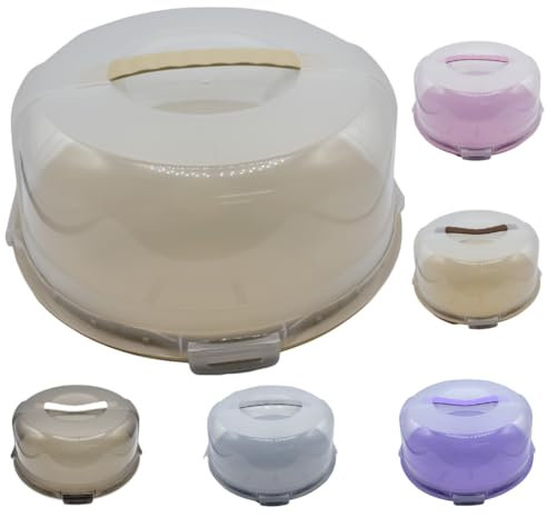 Buzztrove Cake Carrier with Cream Base | Cake Carrier with Handle, 30cm Semi Transparent Dome & 4 x Secure Locking Lid, Premium Cake Storage Container for Cakes, Pies & Pastries (Cream)