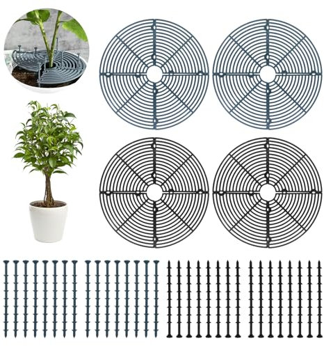 Beowanzk 4 Pcs Plant Pot Soil Guard, Cuttable Plant Protectors, Soil Protectors for Planters with Non-Slip Fixture, Plant Pot Cover for Prevent Children and Pets from Tipping Over (Round)