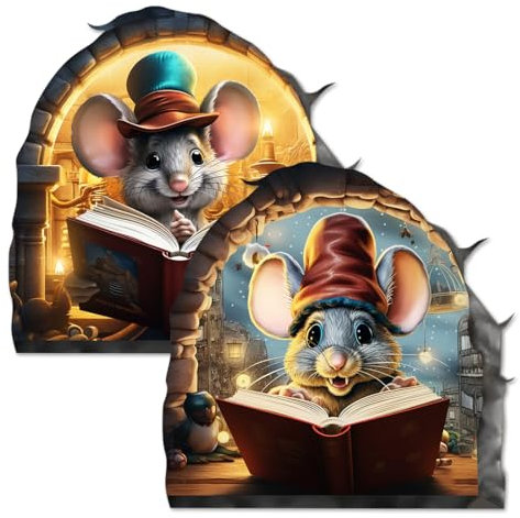 NHQZ Wandtattoo Küche, Wandtattoo Klein, Maus-Loch Wand Kunst Aufkleber Waschen Vinyl Aufkleber Mäuse Home Sockelleiste Funny, 2 Stück