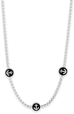 Aloha Collana Nautica Uomo Ancora Rosa dei Venti Acciaio, Catena 50cm regolabile, Collane Pendenti Lunghe Gioielli Uomo (Ancora)