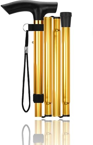 TravelHawk Gehstock Klappbar Gold - Wanderstock Faltbar und Höhenverstellbar Gehstock Herren Damen und Senioren Spazierstock mit Klinge und Aufbewahrungstasche