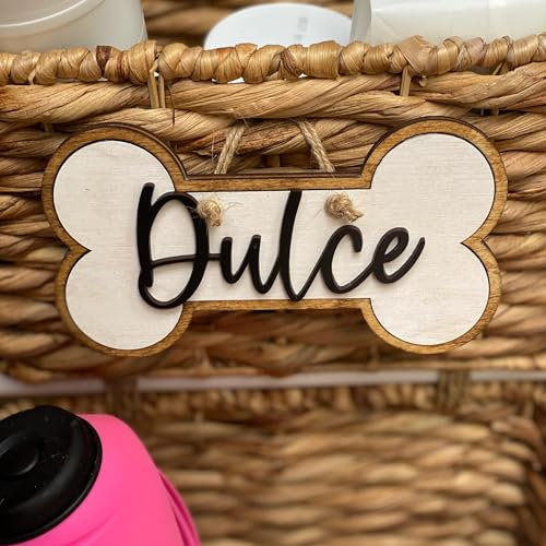 Personalisierte Holz-Hundemarke mit Knochenmotiv, personalisierbar, für Hundekennzeichen, Crate oder Room – rustikales Hundeschild für Haustiere – Custom Dog Room Decor (Stil 1)