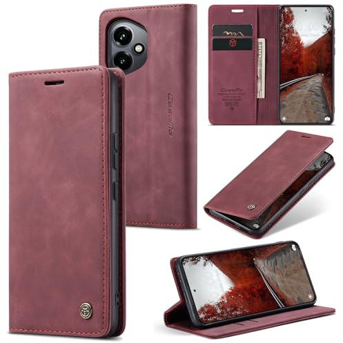 Phernykas Funda para Honor 400 Libro Case, Cierre Magnético Función Soporte Bloqueo RFID Proteccion Flip Wallet Carcasa Móvil para Honor 400 Funda, Vino Rojo