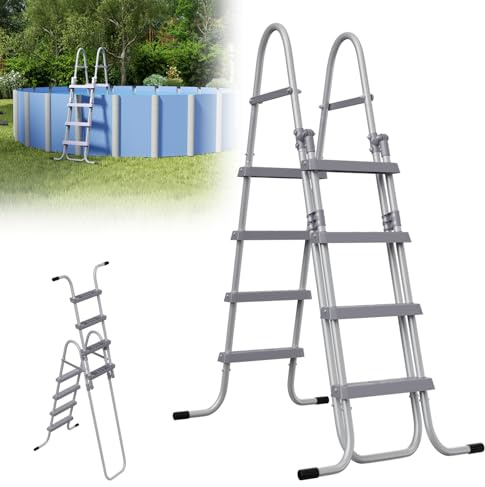 ACXIN Escalera de piscina con 4 escalones, 160 x 116 x 80 cm Gris, escalera de seguridad de metal, escalera de piscina plegable, escalera de piscina para piscina desmontable hasta 130 cm de altura