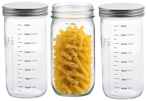 SFHKZCM 3 Pack 1000ml Mason Jar Set,graduated Airtight Glass Storage Containers with Lids,Ideal for Fermentation, Baking & Dry Food (Coffee, Tea, Nuts, Dough)