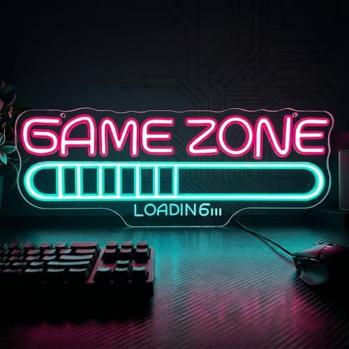 GAME ZONE Neon Schild LED Gaming Schild für Wand Neon Lampe Dimmbar für Home Gaming Zimmer Streamer Hintergrund E-Sports-Events Man Cave Deko