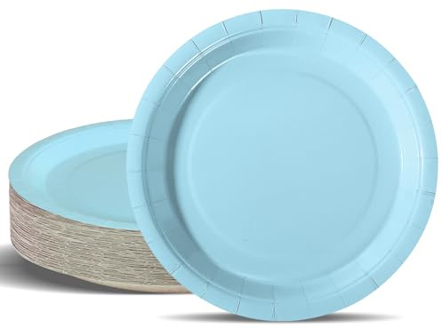 PYAILI Assiettes Jetables de Fête en Carton Bleu Morandi - 50 pièces (18 cm)