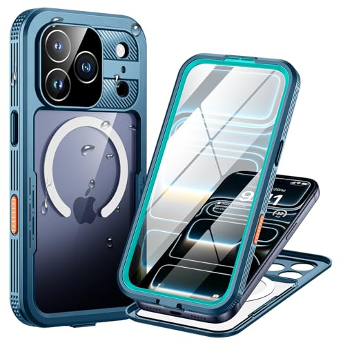 Lanhiem für iPhone 17 Pro Max Hülle Wasserdicht,Handyhülle für iPhone 17 Pro Max Wasserfest Schutzhülle mit Magsafe,360 Outdoor Stoßfest Staubdicht Panzerhülle mit Kameraschutz/Displayschutz,Blau