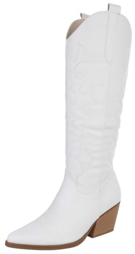 Ital Design Damenschuhe Stiefel Western- & Bikerstiefel, DE1167-, Kunstleder, Weiß, Gr. 38