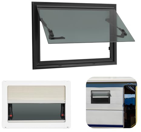 HUOMMGS Finestra per Camper Esterna Push 50 x 35 cm Vetro Temperato Nero Angolo 85°