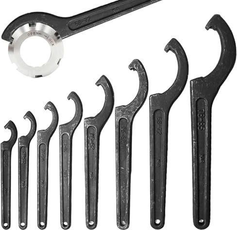 8 Stück Hakenschlüssel Set, 22-65mm C Verstellbare Hakenschlüssel, Schlüssel für Rundmutter, Hakenschlüssel Spannfutter, Hakenschlüssel mit Nase für Nutmuttern, Drehmaschine Spannmutter