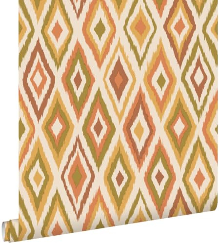 papier peint vichy vert, orange et jaune 50 x 900 cm - ESTAhome