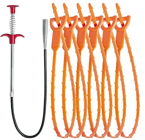 kesurpae 7 teiliger Stöpsel – für Waschbecken und Abwasserrohre, schlangenförmiger Stöpselentferner, für Badezimmerwaschbecken und Badewannen (64 cm)