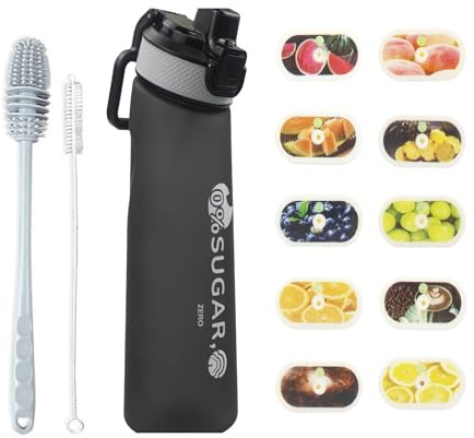 Générique Gourde Sport,avec Lot de 10 capsules aromatiques pour bouteille d'eau,Pods parfumés pour eau aromatique 0 sucre, Sans BPA,700ml bouteille d'eau étanche, pour gym,Camping et randonné
