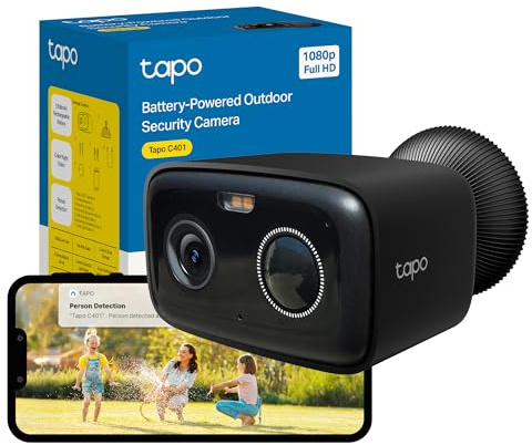 Tapo C401 2MP Security Camera Outdoor Wireless, Colour Night, Smart Tracking, Long Battery Life CCTV, IP65, No Hub, Alexa, Google Home, Flexible Storage, No Monthly Fee, Push Notification | 180-Day Battery Life, Color Night Vision, Smart Tracking, AI Detection, 2-Way Audio, IP65, No Monthly Fee, Alexa, Black