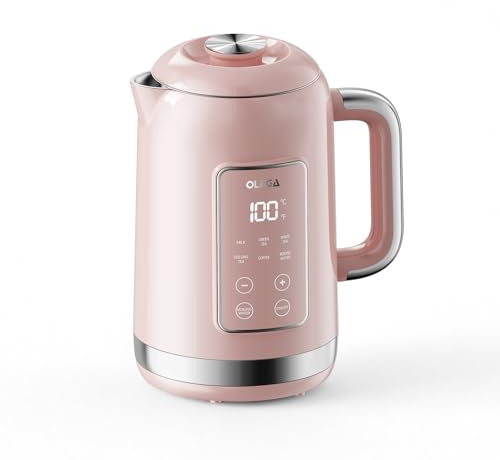 OLEGA Bollitore elettrico: bollitore elettrico 1800 W con regolazione della temperatura, capacità 1,5 l, acciaio inossidabile, Smart Kettle, ideale per caffè e tè, rosa