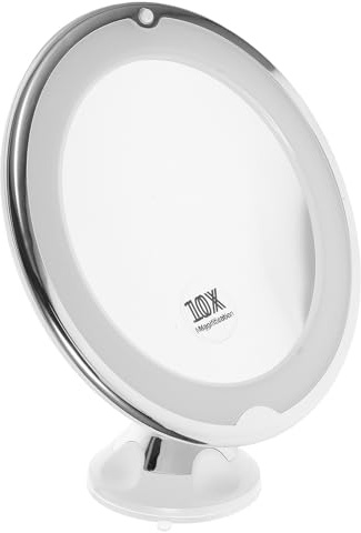 Amosfun Espejo de Maquillaje LED Giratorio 360° Ventosa, Luz Incorporada y Aumento 10x, Espejo de Tocador para Baño y Cuidado Personal, Adecuado para Maquillaje Detallado