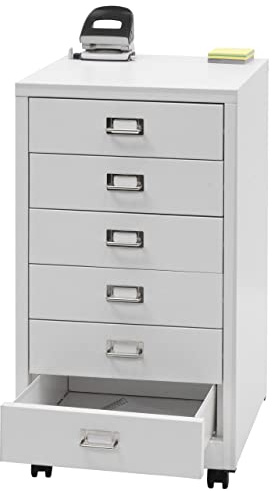 Mendler Rollcontainer HWC-L49AM 75x40x41cm 6 Schubladen - weiß | Schubladenschrank, Stahlschrank, Aktenschrank, Metall