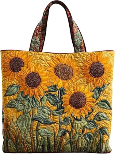 Generisch Shopper Tasche Damen – Canvas Tasche Damen, Tragetasche & Stofftasche, geräumig, lässig, mit Stickerei, gestepptem und gepolstertem Griff, Patchwork, wiederverwendbar