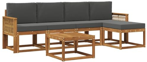 vidaXL Outdoor-Sofagarnitur 6 pcs Natur und Anthrazit Polyester, Garten-Couch, modernes Sofa-Set für draußen, langlebige Möbel, Coole Terrasse, stilvolles Loungen im Freien