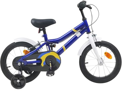 Teenpull Barncykel 40 cm stålram blå vit med skyddsplåt och ringklocka i 4–6 år, lätt singlespeed cykel med justerbar sadel, perfekt för fritid, utomhus och cykelväg