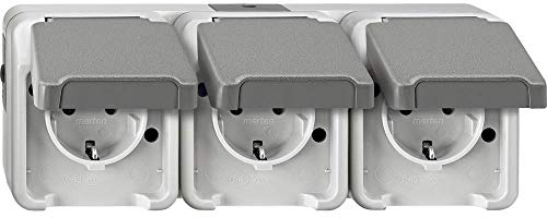 Schneider Electric 239739 SCHUKO-Dreifach-Steckdose, lichtgrau, AQUASTAR