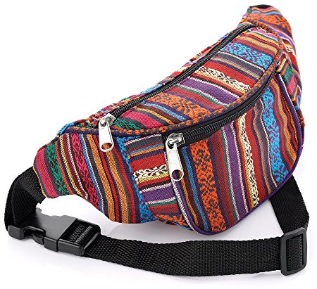 Multi-colour tribal print coloured hip belt, bum bag, fanny pack