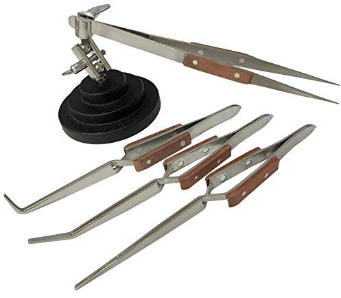 Outils de bijouterie 3ème Main Base Étau réglable 4 Pince à épiler à souder Craft Pince à épiler en fibre Argent, Brun Classic